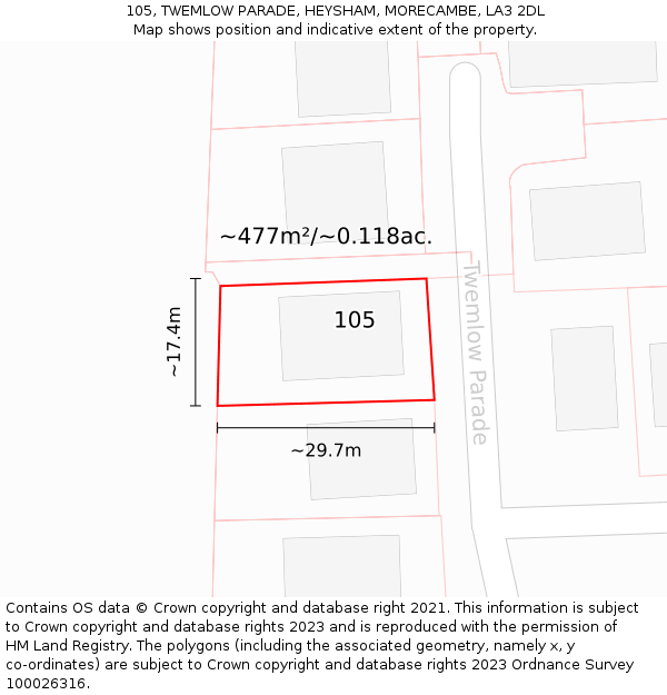 105, TWEMLOW PARADE, HEYSHAM, MORECAMBE, LA3 2DL: Plot and title map