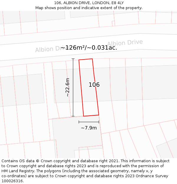 106, ALBION DRIVE, LONDON, E8 4LY: Plot and title map