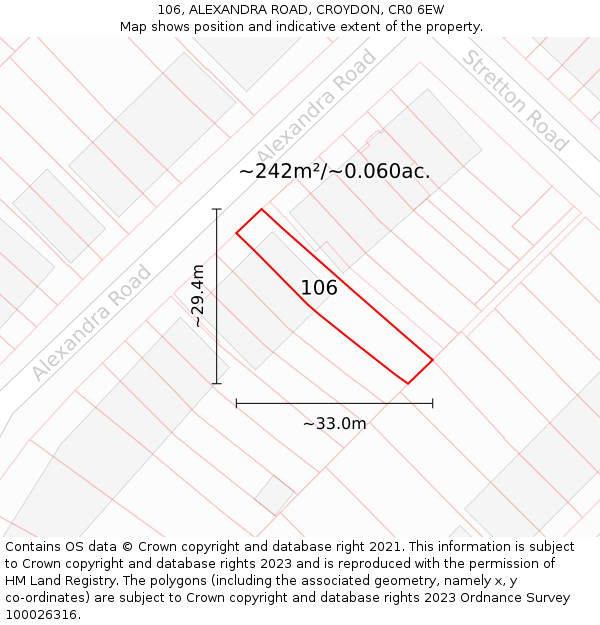 106, ALEXANDRA ROAD, CROYDON, CR0 6EW: Plot and title map