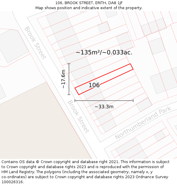 106, BROOK STREET, ERITH, DA8 1JF: Plot and title map