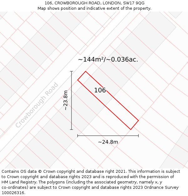 106, CROWBOROUGH ROAD, LONDON, SW17 9QG: Plot and title map