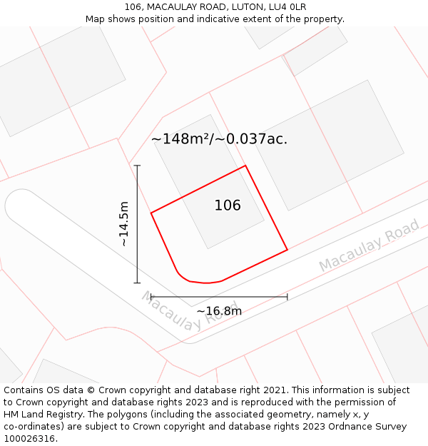 106, MACAULAY ROAD, LUTON, LU4 0LR: Plot and title map