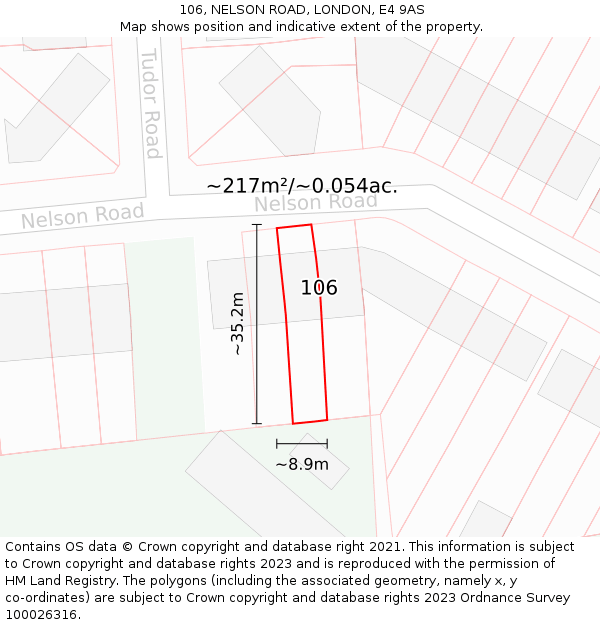 106, NELSON ROAD, LONDON, E4 9AS: Plot and title map
