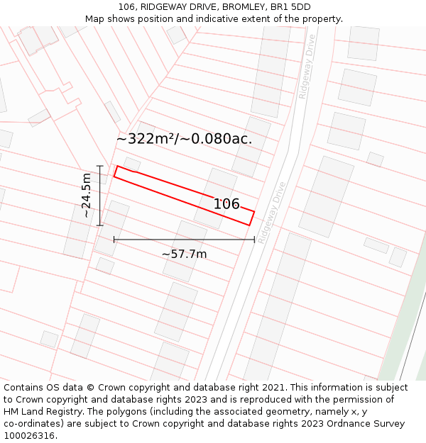 106, RIDGEWAY DRIVE, BROMLEY, BR1 5DD: Plot and title map