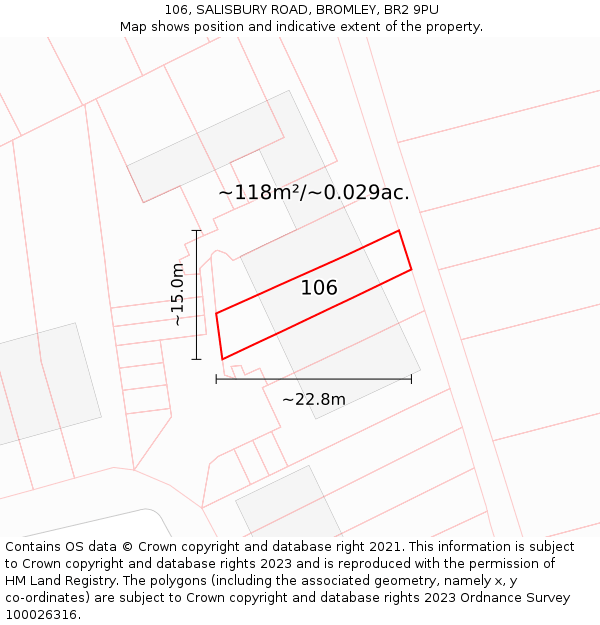 106, SALISBURY ROAD, BROMLEY, BR2 9PU: Plot and title map