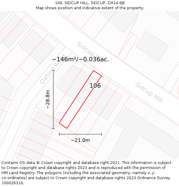 106, SIDCUP HILL, SIDCUP, DA14 6JE: Plot and title map