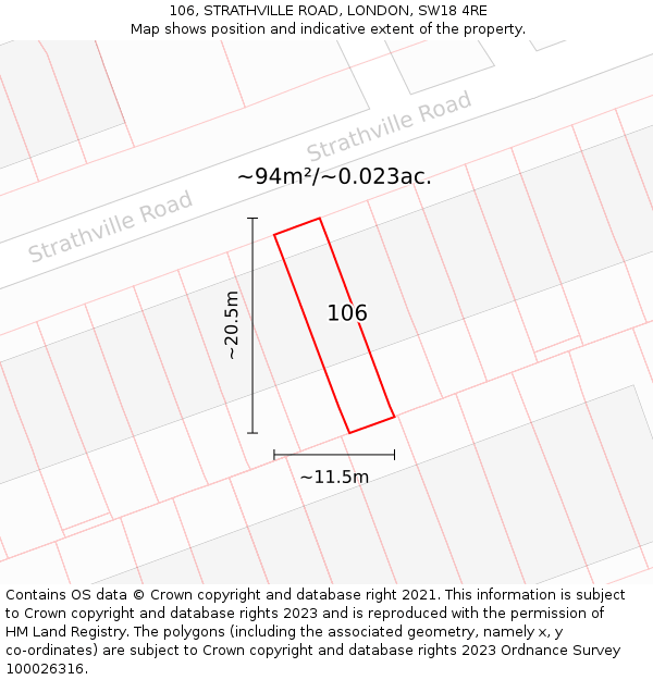 106, STRATHVILLE ROAD, LONDON, SW18 4RE: Plot and title map
