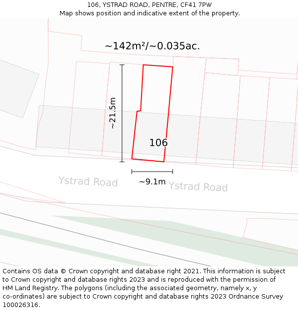 106, YSTRAD ROAD, PENTRE, CF41 7PW: Plot and title map