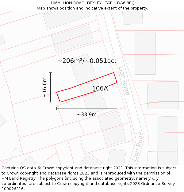 106A, LION ROAD, BEXLEYHEATH, DA6 8PQ: Plot and title map