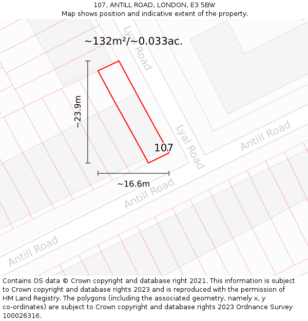 107, ANTILL ROAD, LONDON, E3 5BW: Plot and title map