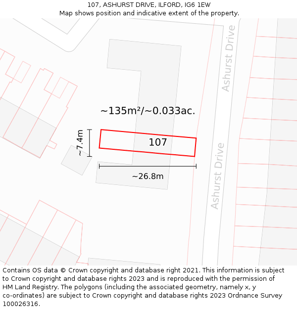 107, ASHURST DRIVE, ILFORD, IG6 1EW: Plot and title map