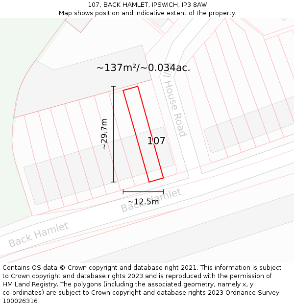 107, BACK HAMLET, IPSWICH, IP3 8AW: Plot and title map