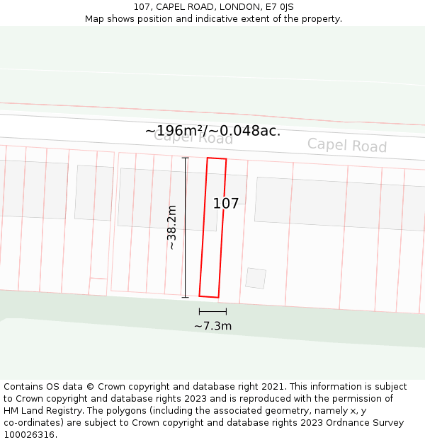 107, CAPEL ROAD, LONDON, E7 0JS: Plot and title map