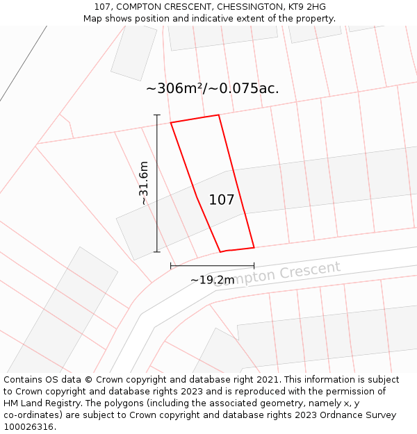 107, COMPTON CRESCENT, CHESSINGTON, KT9 2HG: Plot and title map