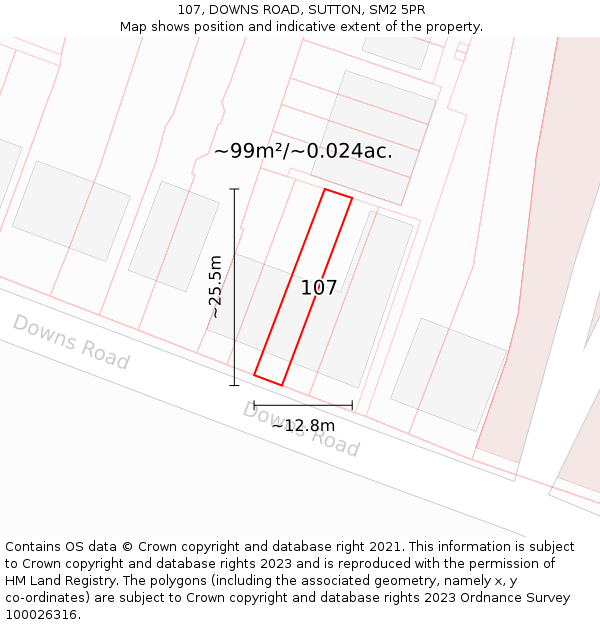 107, DOWNS ROAD, SUTTON, SM2 5PR: Plot and title map