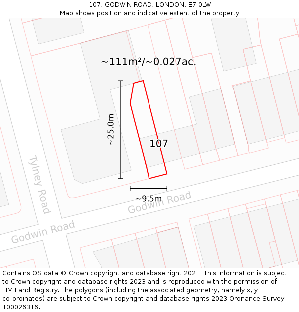 107, GODWIN ROAD, LONDON, E7 0LW: Plot and title map