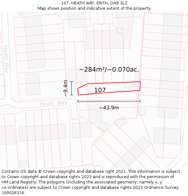107, HEATH WAY, ERITH, DA8 3LZ: Plot and title map