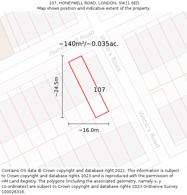 107, HONEYWELL ROAD, LONDON, SW11 6ED: Plot and title map