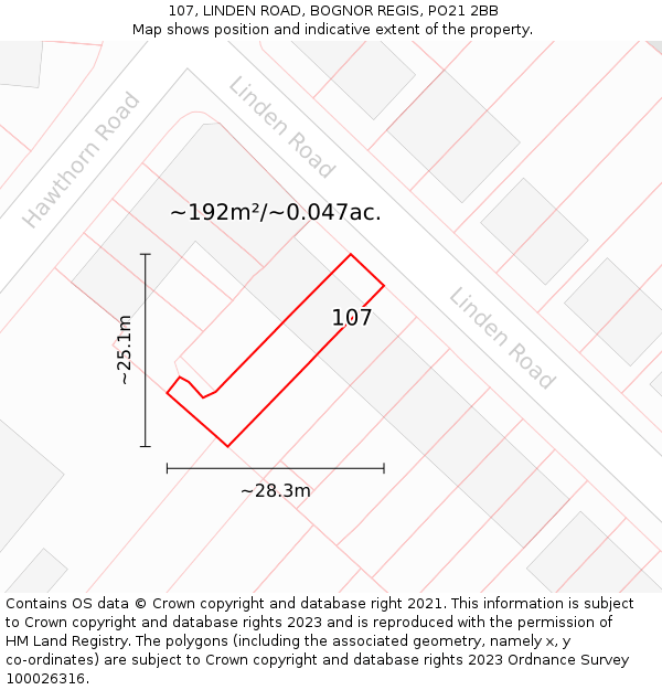 107, LINDEN ROAD, BOGNOR REGIS, PO21 2BB: Plot and title map