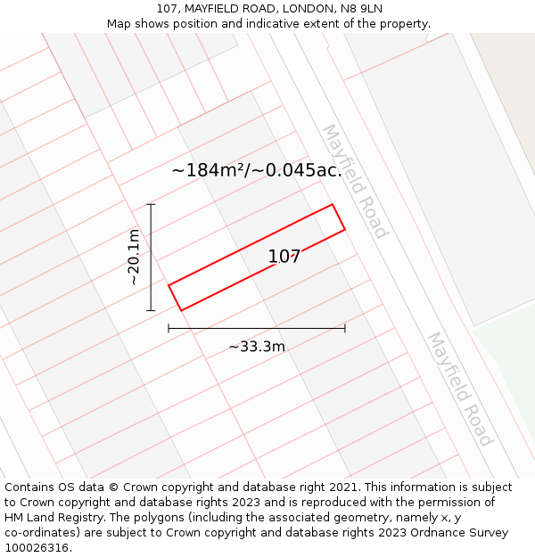 107, MAYFIELD ROAD, LONDON, N8 9LN: Plot and title map