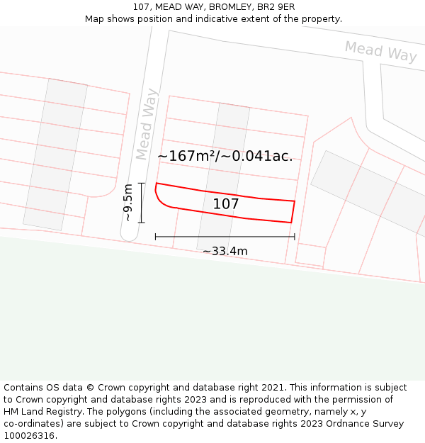 107, MEAD WAY, BROMLEY, BR2 9ER: Plot and title map