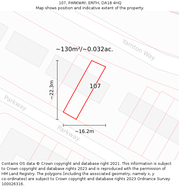 107, PARKWAY, ERITH, DA18 4HQ: Plot and title map