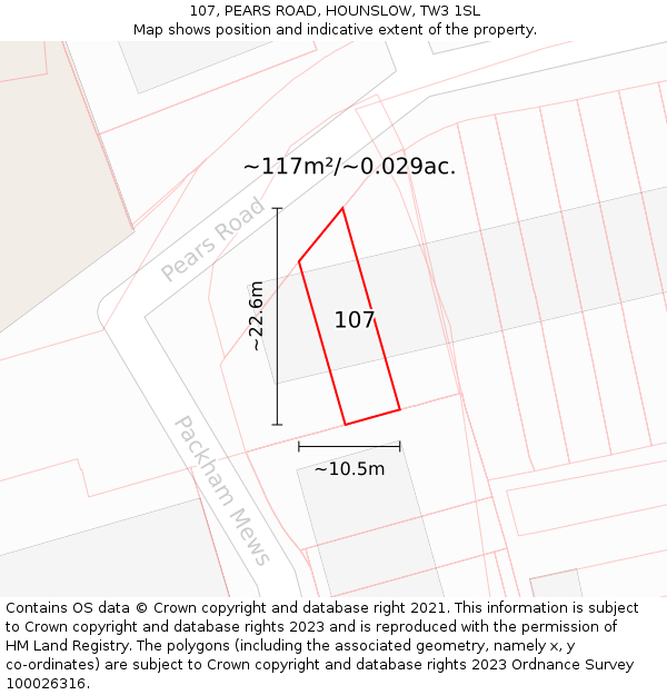 107, PEARS ROAD, HOUNSLOW, TW3 1SL: Plot and title map