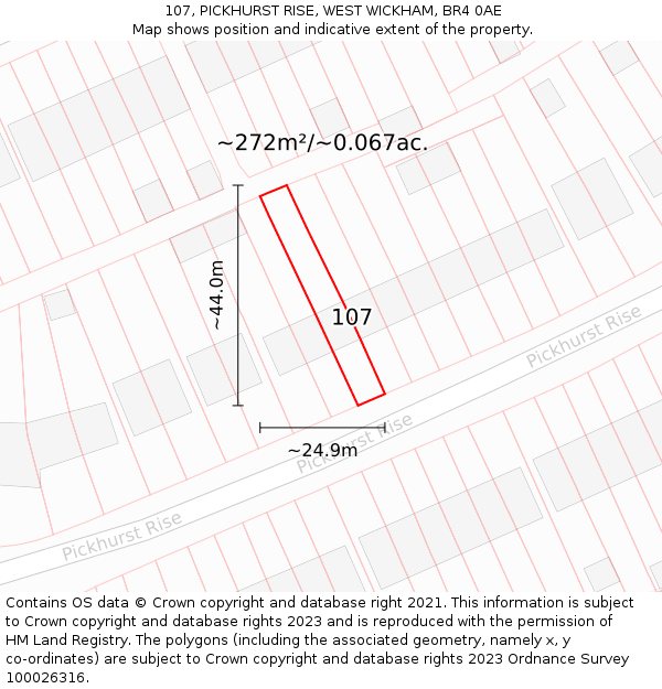 107, PICKHURST RISE, WEST WICKHAM, BR4 0AE: Plot and title map