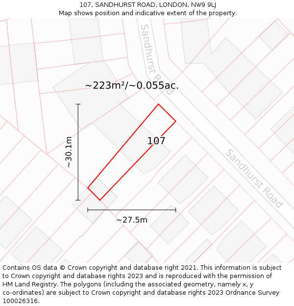 107, SANDHURST ROAD, LONDON, NW9 9LJ: Plot and title map