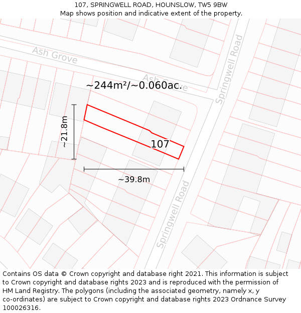 107, SPRINGWELL ROAD, HOUNSLOW, TW5 9BW: Plot and title map