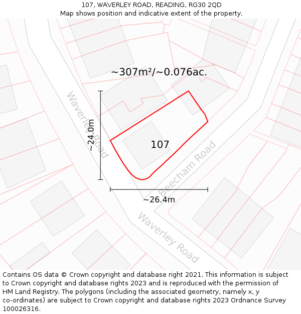 107, WAVERLEY ROAD, READING, RG30 2QD: Plot and title map