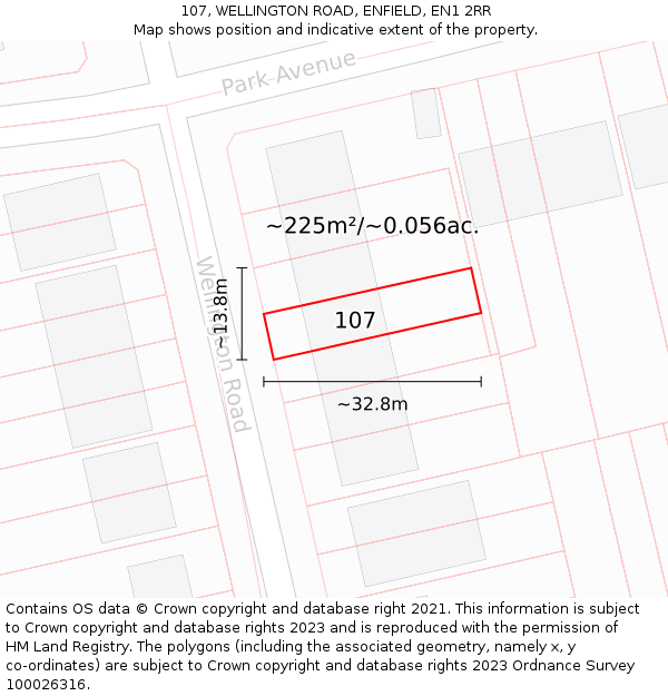 107, WELLINGTON ROAD, ENFIELD, EN1 2RR: Plot and title map
