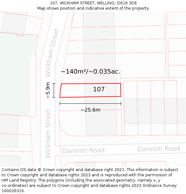 107, WICKHAM STREET, WELLING, DA16 3DE: Plot and title map