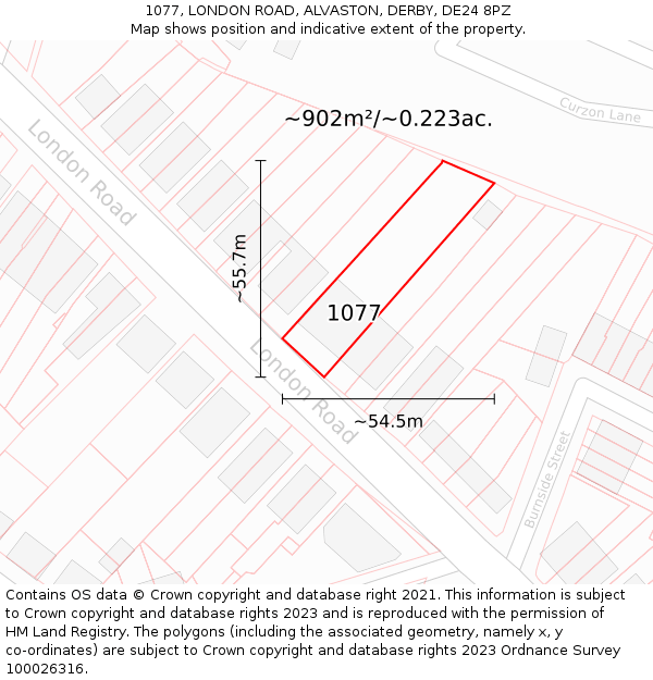 1077, LONDON ROAD, ALVASTON, DERBY, DE24 8PZ: Plot and title map