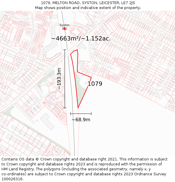 1079, MELTON ROAD, SYSTON, LEICESTER, LE7 2JS: Plot and title map