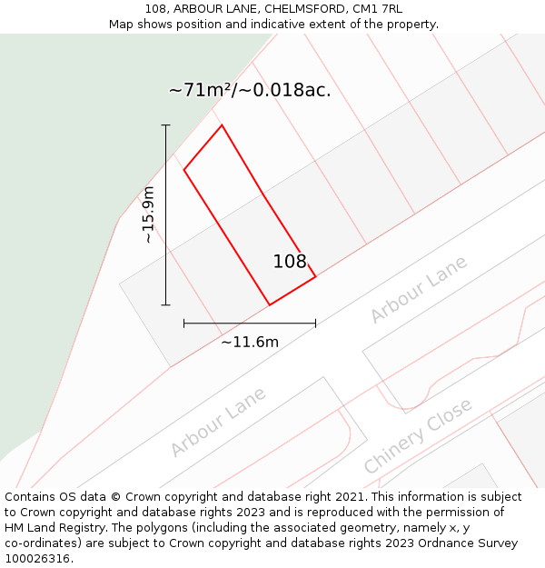 108, ARBOUR LANE, CHELMSFORD, CM1 7RL: Plot and title map