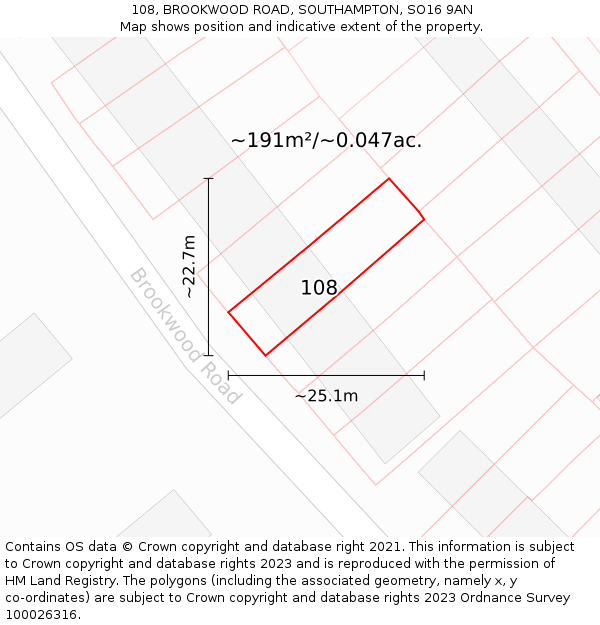 108, BROOKWOOD ROAD, SOUTHAMPTON, SO16 9AN: Plot and title map