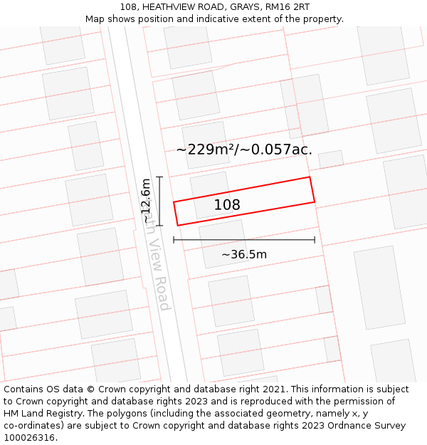 108, HEATHVIEW ROAD, GRAYS, RM16 2RT: Plot and title map