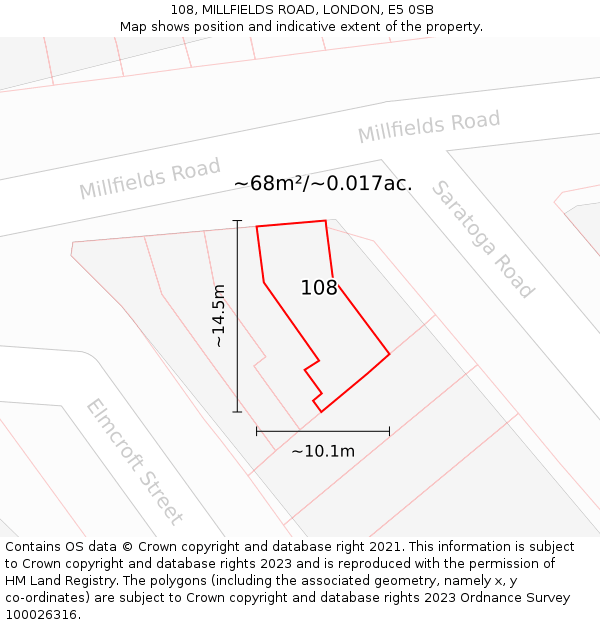 108, MILLFIELDS ROAD, LONDON, E5 0SB: Plot and title map