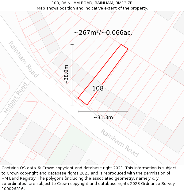 108, RAINHAM ROAD, RAINHAM, RM13 7RJ: Plot and title map