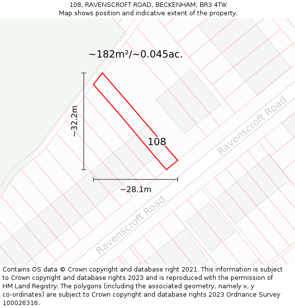 108, RAVENSCROFT ROAD, BECKENHAM, BR3 4TW: Plot and title map