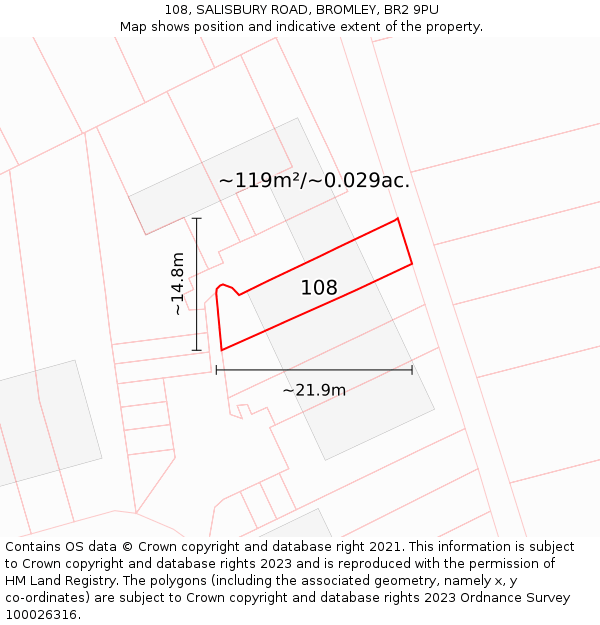 108, SALISBURY ROAD, BROMLEY, BR2 9PU: Plot and title map