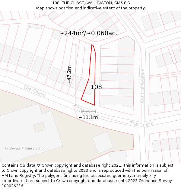 108, THE CHASE, WALLINGTON, SM6 8JS: Plot and title map
