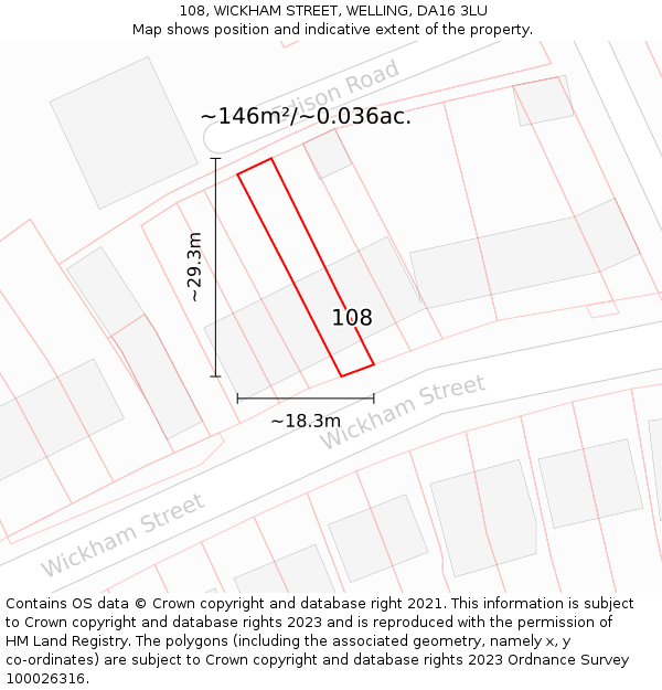 108, WICKHAM STREET, WELLING, DA16 3LU: Plot and title map