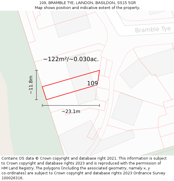 109, BRAMBLE TYE, LAINDON, BASILDON, SS15 5GR: Plot and title map