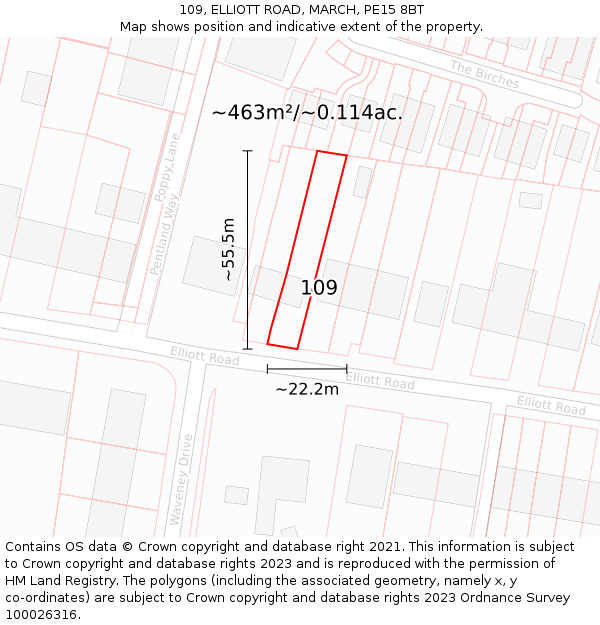 109, ELLIOTT ROAD, MARCH, PE15 8BT: Plot and title map
