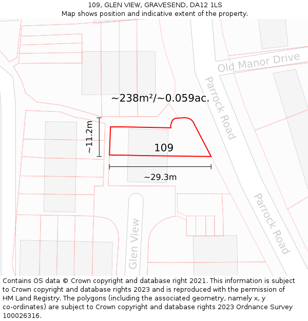 109, GLEN VIEW, GRAVESEND, DA12 1LS: Plot and title map