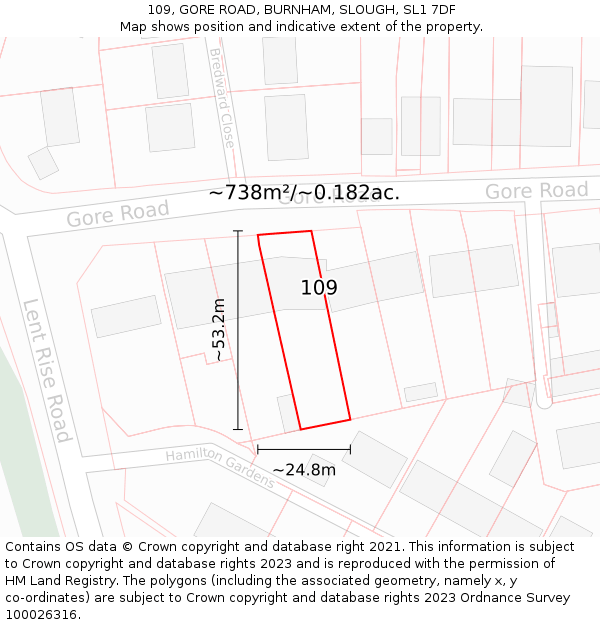 109, GORE ROAD, BURNHAM, SLOUGH, SL1 7DF: Plot and title map