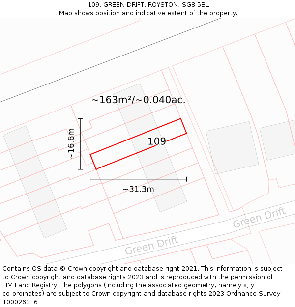 109, GREEN DRIFT, ROYSTON, SG8 5BL: Plot and title map