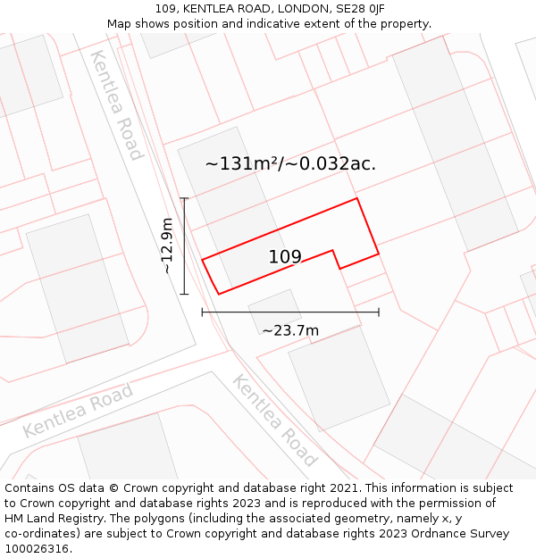 109, KENTLEA ROAD, LONDON, SE28 0JF: Plot and title map
